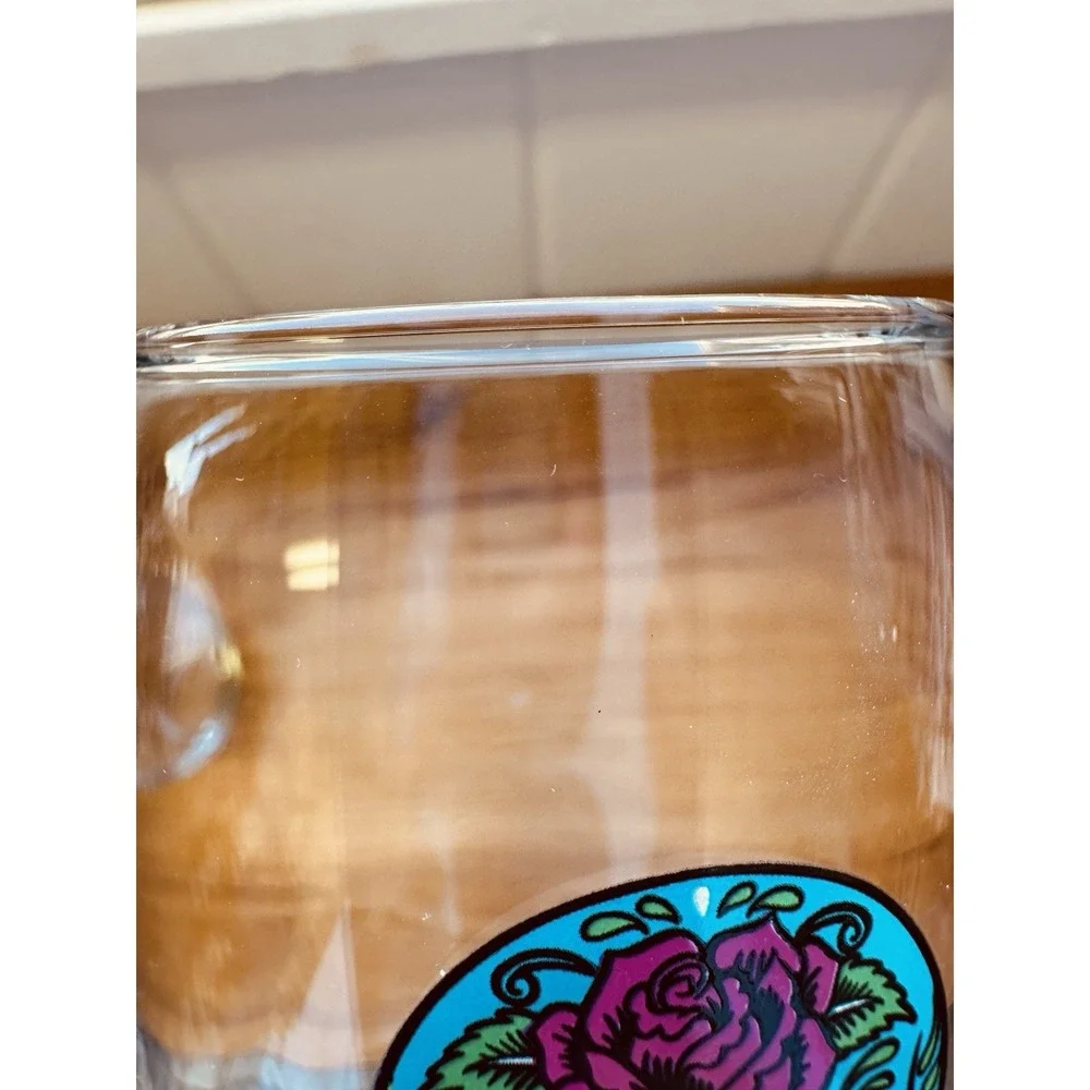 Stemless Wine Glass DAY OF THE DEAD Painted Scull 14 fl oz Set Of 2‎